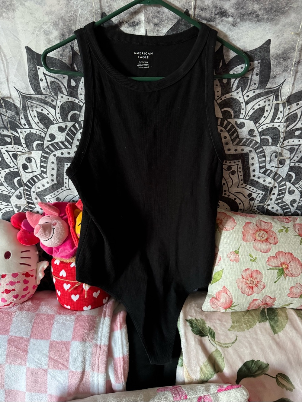 American Eagle Outfitters Black Ribbed Crewneck Bodysuit